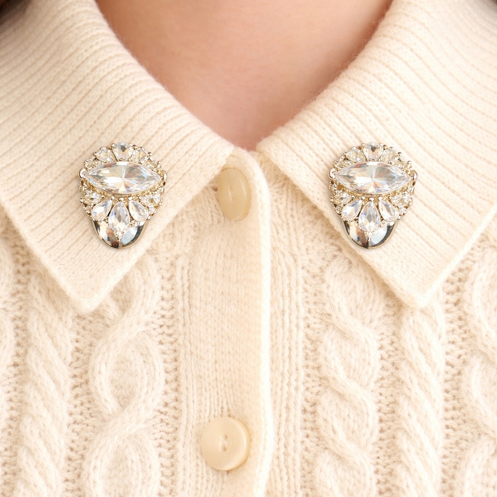 Vintage Marquise Rhinestone Cluster Design Dress Clips